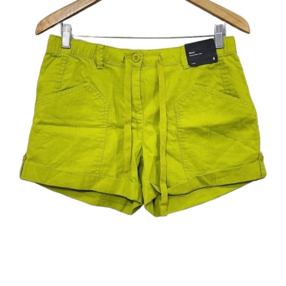 NEW YORK & COMPANY Women's shorts Sits Just below Waist Neon green Linen Size 4 - Picture 2 of 12